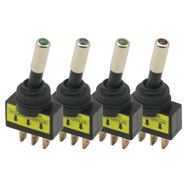 4Pcs LED 12V Toggle Switch On/Off Rectangle 3 Pin 12V