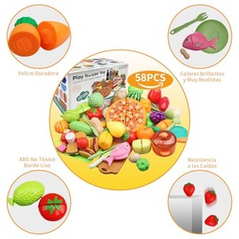 Comida de Juguete, Juegos de Frutas y Verduras para Cortar, Juguetes de Cocina con Miniatura Platos y Cuchillo, para Niños/Niñas de 3+ Años, Regalos p
