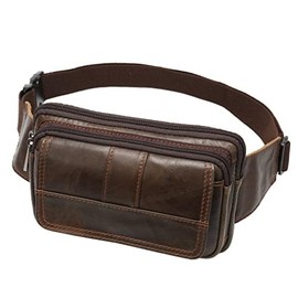 Vintage Leather Fanny Pack Waist Bag for Men Women Travel Hiking Running Hip Bum Belt Slim Cell Phone Purse Wallet Pouch, Brown