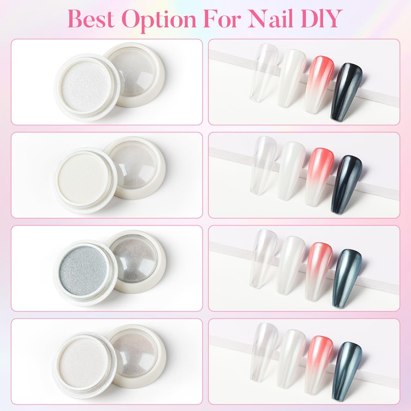 AIMEILI Pearl Effect Nail Powder 4 Farben Chrome Nägel Puder