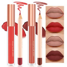 BINGBRUSH Colors Liquid Matte Lipstick and Lipliner Pack Set, Lip Tint Long Lasting 24 Hour Waterproof Velvet Nonstick Cup Lipgloss Lip Stain Pigmented Lip Makeup Gift Sets (2Pcs 11#&12#)