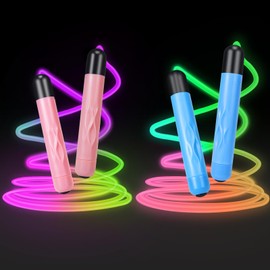 2 Pack Glowing Skipping Rope, Jump Rope - Adjustable Led Luminous Jumping Rope for Girls Boys, Skip Ropes for Adults Fitness Exercise & Night Party & Workout School Game & Outdoor Activity
