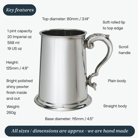 Wentworth Pewter Plain 1 Pint Pewter Tankard (with Engraving)