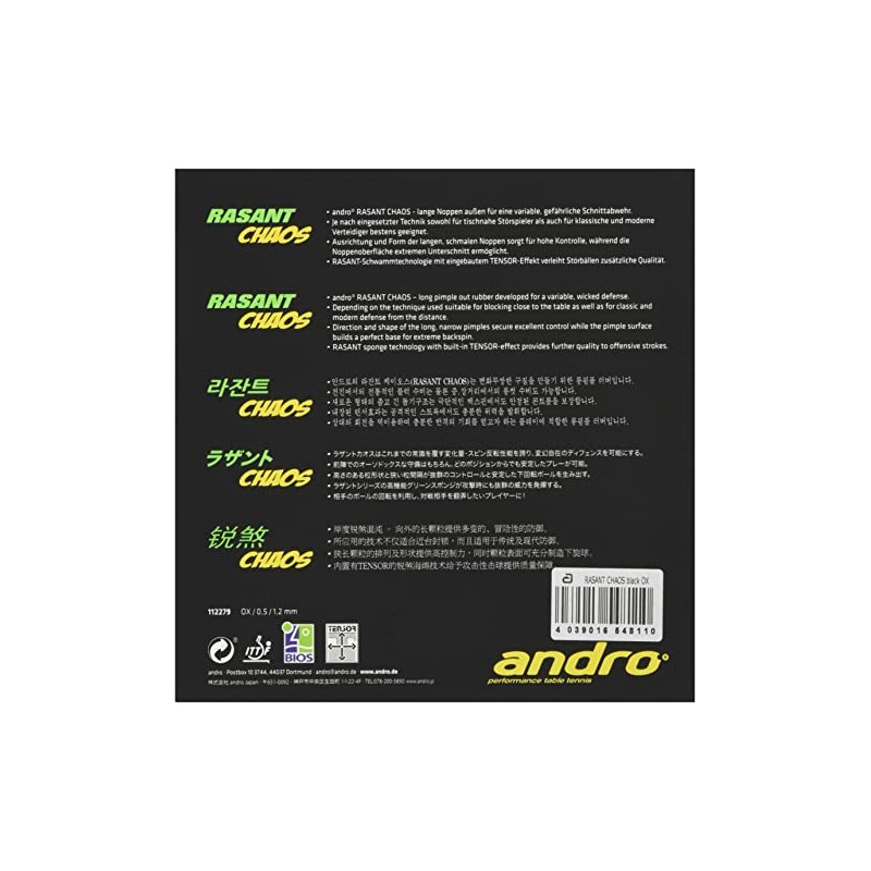 andro 112279 Table Tennis Rubber Lazantocaos Black (BK) 0.5