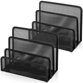 Anumit Desk Mail Organizer, File Holder Letter Sorter with 3 Vertical Upright Metal Mesh Compartments Document, Filing, Folders, Mail, Paper Organizer for Home or Office Desktop (2PCS)