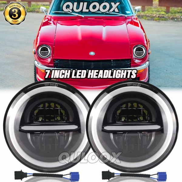 QULOOX PAIR 7" inch Round LED Headlights High/Low Beam For