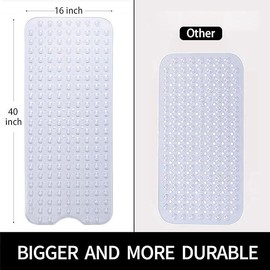 N/A Non-Slip Bathtu Mat (40 X 16) Extra Long Drain Holes Bathroom Shower Mat