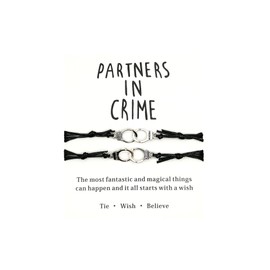 Partners in Crime Card with Set of 2 Matching Handcuff Wish Bracelets (Black) Miss Fit Boutique
