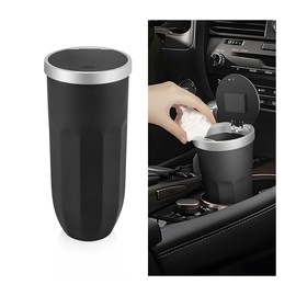 JNNJ Car Trash Bin, Car Mini Bin with Lid, Plastic Car Drink Holder, Mini Rubbish Bin, Portable Car Waste Bin, Cup Holder Bedroom (Black)