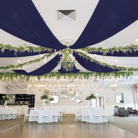 ROMANKAS Navy Ceiling Draping Fabric Wedding Ceiling Drapes 2 Panels 5x20 ft Blue Chiffon Fabric Backdrop Curtains for Parties Sheer Wedding Arch Drapery for Archway Swag Reception Ceiling Decorations