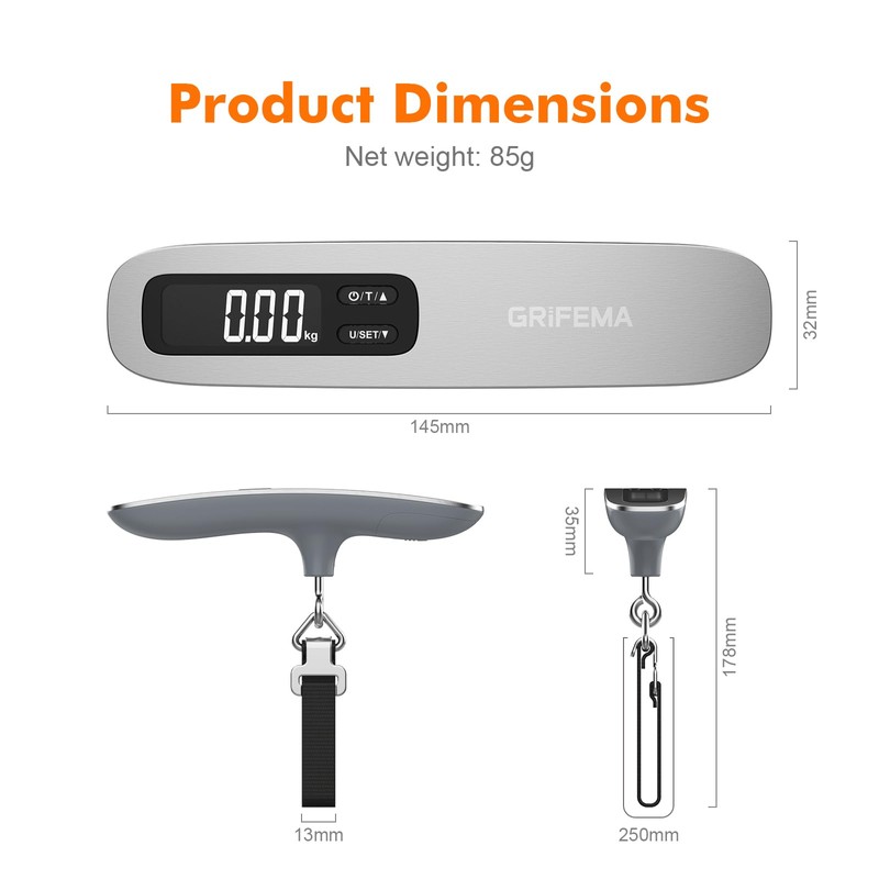 GRIFEMA GA2006 Digital Luggage Scale, 50kg (110lb) Capacity, Backlit LCD
