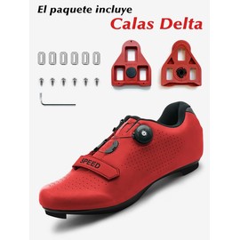BexpAudpot Zapatillas de Ciclismo para Hombre de Carretera y Montaña, Zapatillas de Ciclismo para Mujer Ultraligeras y Cómodas con Cierre Automático, Compatibles con Calas SPD（Rojo）