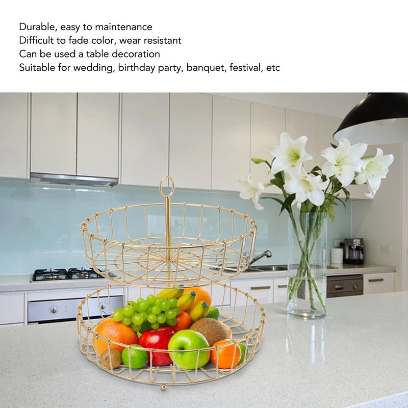 2 Tier Fruit Basket Iron Round Golden Nordic Household Snack