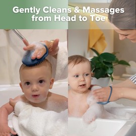 haakaa Baby cradle cap brush - Soft cradle cap comb| Hair Scalp Massager, Soft Bristles for Newborns & Toddlers-Steel Blue