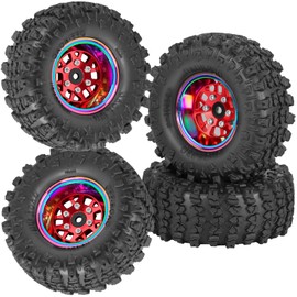 RCYouHott RC Aluminum 1.3 Wheels Tires for SCX24 TRX4M 1/18 1/24 RC Crawler Car.1.3 Beadlock Wheel Tires Set,1.3 Beadlock Wheels and Tires/Wheel Rims (4PCS) Red