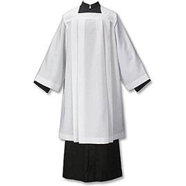 Augustinian Collection Liturgical Church Garment White Polyester Plain Box Pleated Surplice, XL