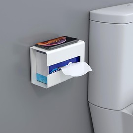 Cabilock Wall-Mounted Tissue Box White Traceless Tissue Holder Practical Storage for Bathroom Office Bedroom and Living Room Vintage Design for Elegant Home