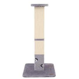 Woochpet Cat Scratching Post for Indoor 34'' Tall Plush Perch Cat Scratch Post with Cover Sisal Fabric Cat Scratcher with Cat Toy Mouse Hole for Large Cats Adults Cats and Kitten （Light Grey）