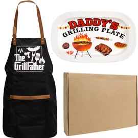 WorldBazaar Daddys Grilling Platter Fathers Day Gift Dad Grill Apron BBQ Grilling Tray Apron Set Father Gifts From Son Daughter Birthday Holiday