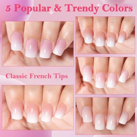 AddFavor Ombre Press on Nails Short Square Fake Nails - 160pcs Nude Pink Acrylic Nails Press ons Nail Pink White Gradient Nail Tips with Glue and Adhesive Tabs 16 Sizes