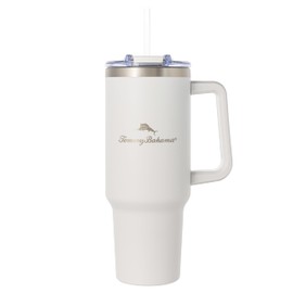 Tommy Bahama Vacuum Insulated Water Bottle with Straw - Double-Wall Stainless Steel, BPA Free, Keep Drinks Warm for 6 Hours or Cold for 12 Hours - White, 40oz