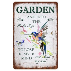 Vintage Garden Tin Signs - Retro Hummingbird Wall Decor Metel Signs Gift For Gardening Lovers - and into the garden i go to lose my mind and find my soul