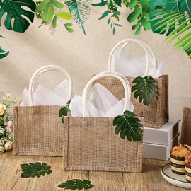 12 Pcs Burlap Jute Tote Bags Beach Bachelorette Gift Bag with Handles Tissue Paper Monstera Tag for Bridesmaid Party Favor(Medium)