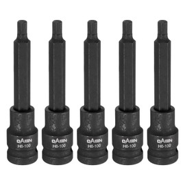 HARFINGTON 5pcs H6 Hex Bit Socket 100mm/3.94" Length 1/2" Square Drive Metric Extension Impact Bit Power Nut Driver Set S2 Steel Socket Ratchet Wrench Bits, Black