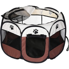MEHONGCAN Portable Pet Playpen,Foldable Dog Playpen for Dogs and Cats,Rabbits,Pet Exercise Pet Tents Indoor Outdoor Use (S(28.7" x 28.7" x 16"), Brown)