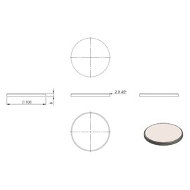 Round Diameter 100 mm with Bevel, Thickness 8 mm, Ground on One Side, with Round Cut