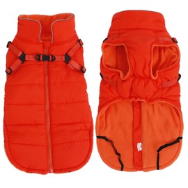 babepet Waterproof Dog Coat,Dog Coat with Harness,Small Dog Coat Jacket,Reflective Dog Clothes with Adjustable Chest Strap,Dog Fleece Lined Jumper for Pet Outdoor-Orange-XS