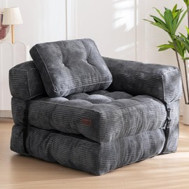 MAXYOYO MAXYOYO Folding Sofa Bed, L-Shaped Convertible Sofa Bed with Armrest Foldable Sleeper Sofa with Pillow, Portable Fold Out Chair Bed Comfy Floor Sofa Lounge for Living Room Bedroom, Dark Grey