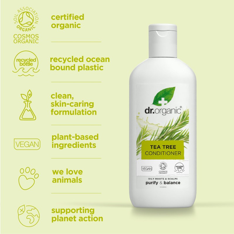 Dr. Organic Tea Tree Conditioner, Cleansing, Oily Roots & Scalp,