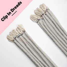 Kyriena 6PCS Light Gray Clip In Dreadlock Extensions, 24 Inch SE Thin 0.6cm Dreads Extensions, Synthetic Clip in Dreadlocks Reggae Hippie Crochet Dreads for Women