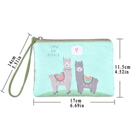 Rantanto Cute Canvas Cash Coin Purse, Make Up Bag, Cellphone Bag With Handle (BG0023 Llama And Alpaca)