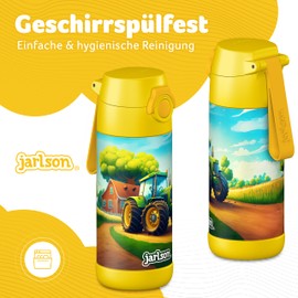 Jarlson® Kids Water Bottle MALI [12OZ] - No Straw Stainless Steel Thermos Bottle - Insulated Waterbottle Leak Proof for School & Sports - Thermo Tumbler for Boys & Girls (Tractor)