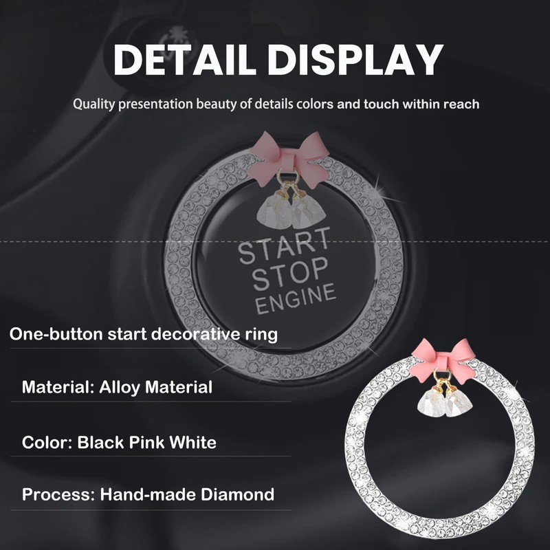 YYTQP Cute Bow Bling Car Engine Stop Decoration Ring, 1