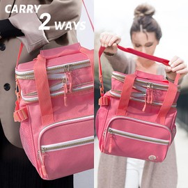 CaCTOUR Lunch Bag Women, Double Deck Insulated Lunch Box Women - Expandable Leakproof Reusable Lunch Cooler Bag for Work Shift Outdoor Picnic Daytrip (Pink,18L)