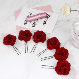 MaoXinTek Rose Flower Hairpin, Hair Clips Ladies, Bridal Hair Accessories, Clip On Brooch Wedding Red Roses Artificial Hair Clips Hair Clip Dancing U Shape, Pack of 6