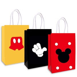 Mickey Mouse Party Gift Bag, 24 Count Birthday Favor Bag Kids Treat Goody Candy Bag with Handles for Retail, Gifts, Party Supplies, 3 Assorted Designs 8.2 x 5.9 x 3.15 Inches
