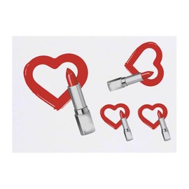 4 x 'Red Lipstick Love Heart ' Temporary Tattoos - Water Resistant, Skin-Safe, Non-Toxic Transfers, Mixed Sizes (TO00083624)
