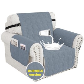 XINEAGE 100% Waterproof Chair Covers Nonslip Couh Cover for Dogs Washable Pets Furniture Protector Sofa Slipcover with Elastic Straps (Chair 23.5", Grayish Blue)