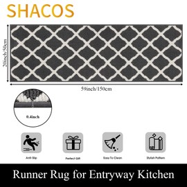 SHACOS Runner Rugs 20"x59" for Entryway Kitchen Hallway Indoor Washable Rug Runner Non Slip Rubber Backing Dirt Trapping Doorway Entrance Runner Rug, Dark Grey