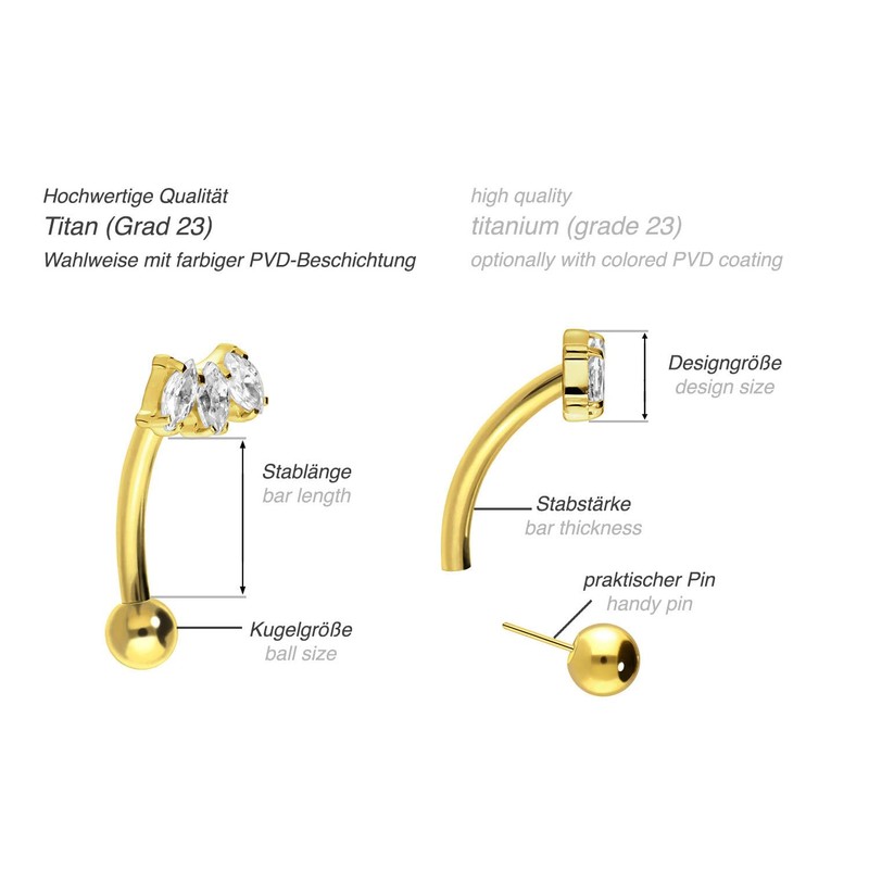 PIERCINGLINE Titanium Banana with Push Fit 3 Crystal Drops Piercing