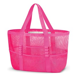 ONCCI Beach Bag Women's Beach Bag XXL Family Mesh Beach Bag Shopper Women's Tote Bag for Beach Travel Shopping Picnic and Everyday Use, pink