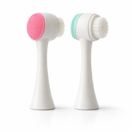 Ja'Kdrs Cepillo de limpieza facial de silicona (paquete de 2): exfoliante facial de doble cara con cerdas suaves y exfoliantes (rosa y verde menta, pe