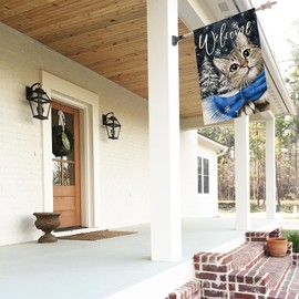 CROWNED BEAUTY Winter Cat House Flag 28x40 Inch Double Sided for Outside Large Burlap Welcome Holiday Yard Decoration CF1660-40