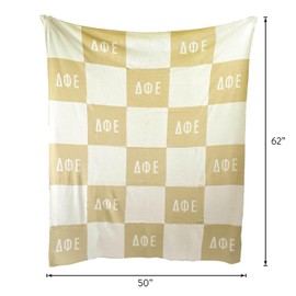 Sorority Shop Pi Beta Phi Acrylic Knit Blanket - Stylish Beige Checkered Blanket Perfect for Big Little Sorority Gifts - Soft, Cozy, and Comfortable Gift Blanket for Women - 50" X 62"
