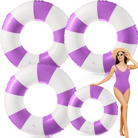 Foilswirl 3 Pcs Jumbo Pool Floats 48 Inch Swimming Ring Purple Striped Pool Rings Inflatable Tube Pool Tube for Adult Swimming Pool Summer Beach Bachelorette Wedding Party Decor Supplies