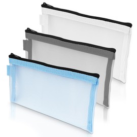 3 Pieces Pencil Case Set Transparent Pencil Case for Exam Pencil Case with Zipper Mesh Pencil Case Nylon Makeup Bag for Women Portable Pencil Case, Grey Blue White, Modern